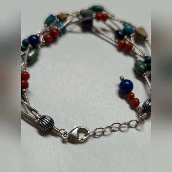 Vintage silver 925 charm bracelet beaded with stones - Picture 2 of 4